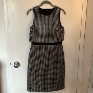 J Crew houndstooth wool suiting dress career black white